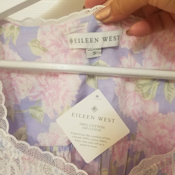 NWT Eileen West Pink Lavender Floral Woven 100% Cotton Lawn Ballet Robe sz S - Picture 5 of 9